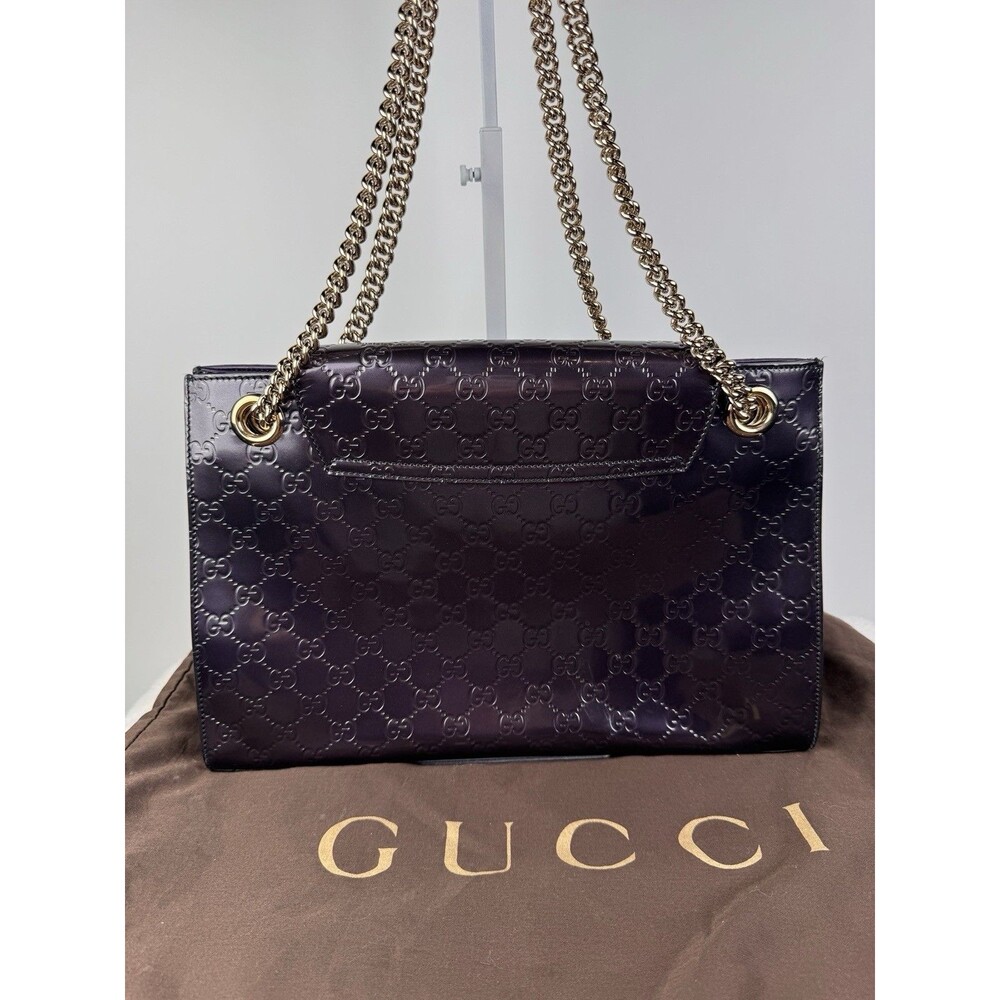 Gucci Emily Chain Flap Shoulder Bag Guccissima Purple Patent Leather Large - Picture 9 of 16